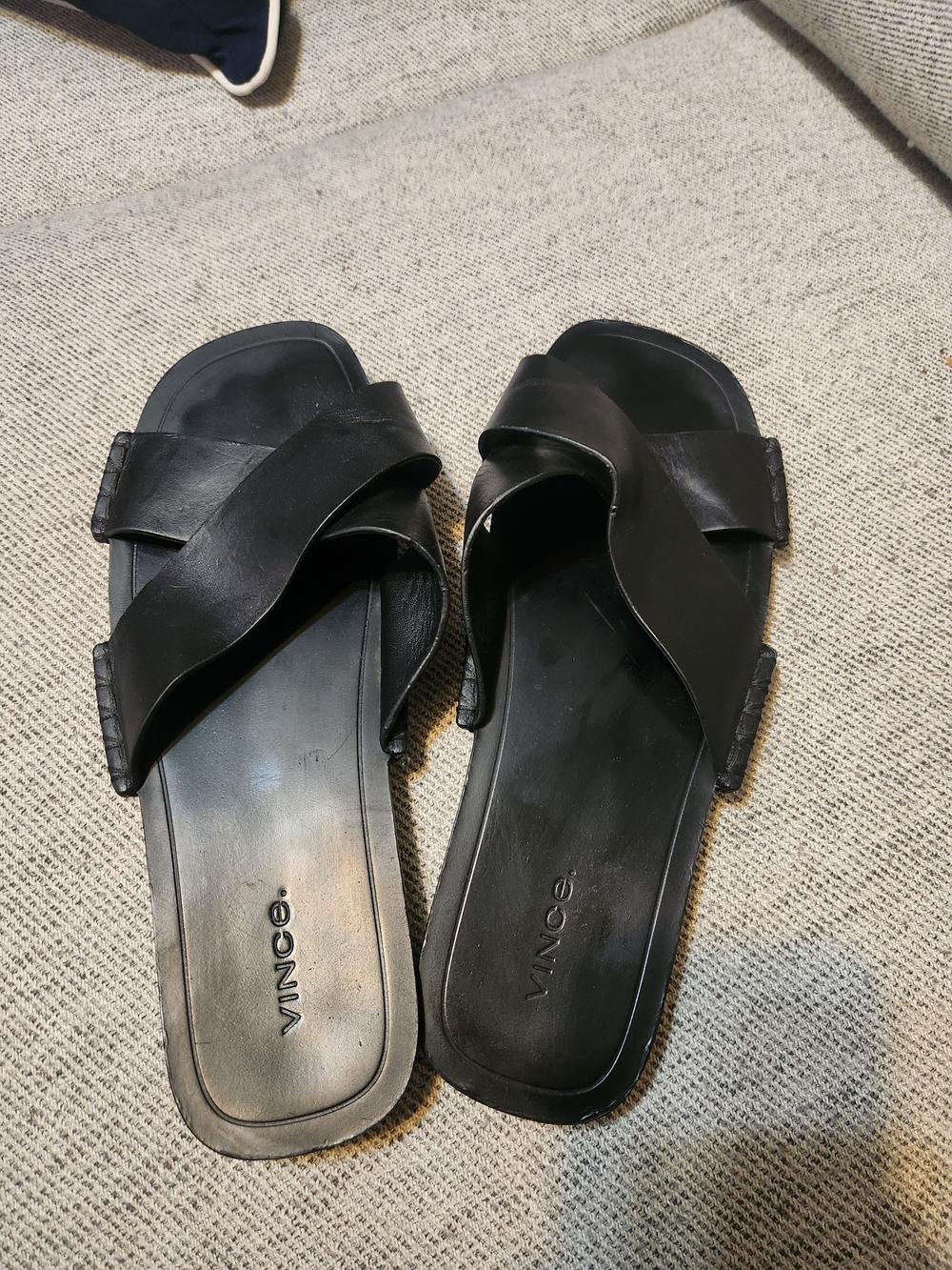 Vince Black Leather Slide Sandals